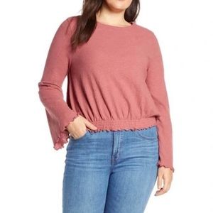 Madewell Texture & Thread Mauve Bell Sleeve Smocked Long Sleeve